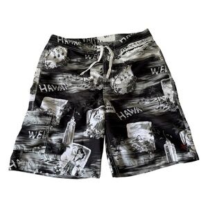 Polo Ralph Lauren Black & White Hawaii / Aloha Print Swim Shorts